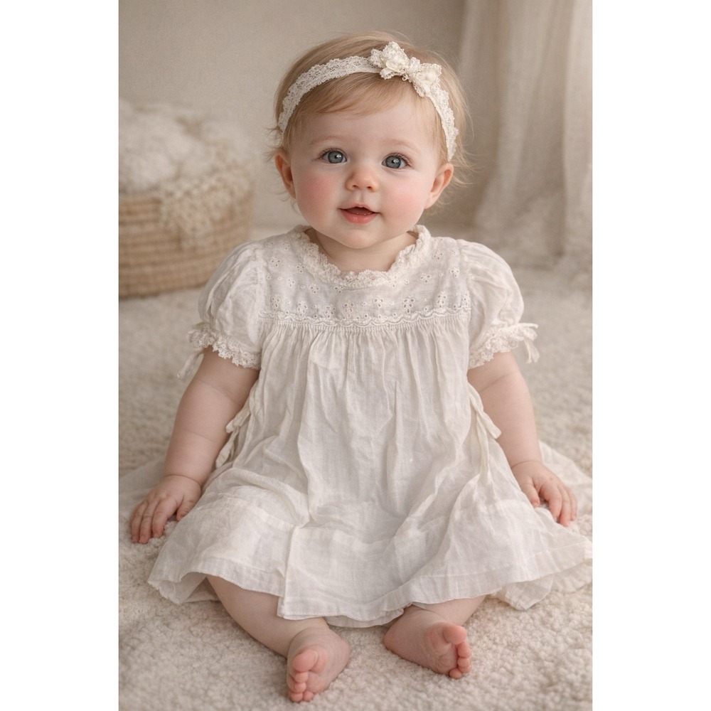 Vintage 19502 3 PIECES!!! White Dress NANETTE‎ BABY SMOCK + 2 Gowns